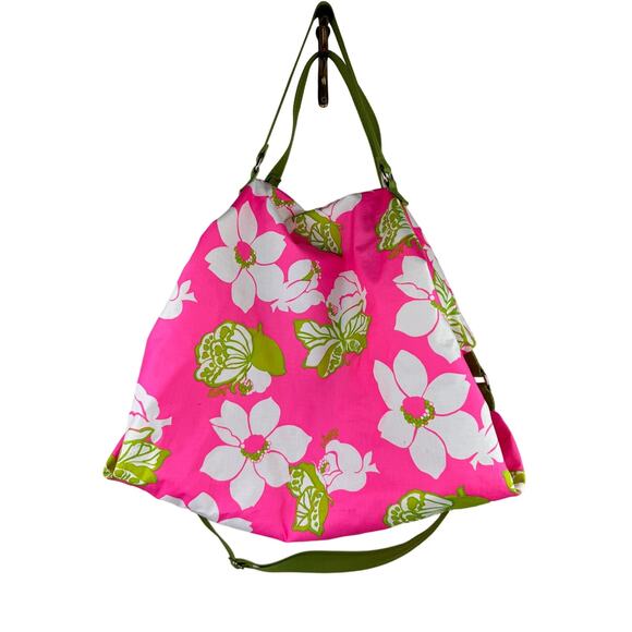 LeSportsac Lilly Pulitzer Pink Handbag Floral Pocket Handle Crossbody Duffle Bag - Picture 1 of 12